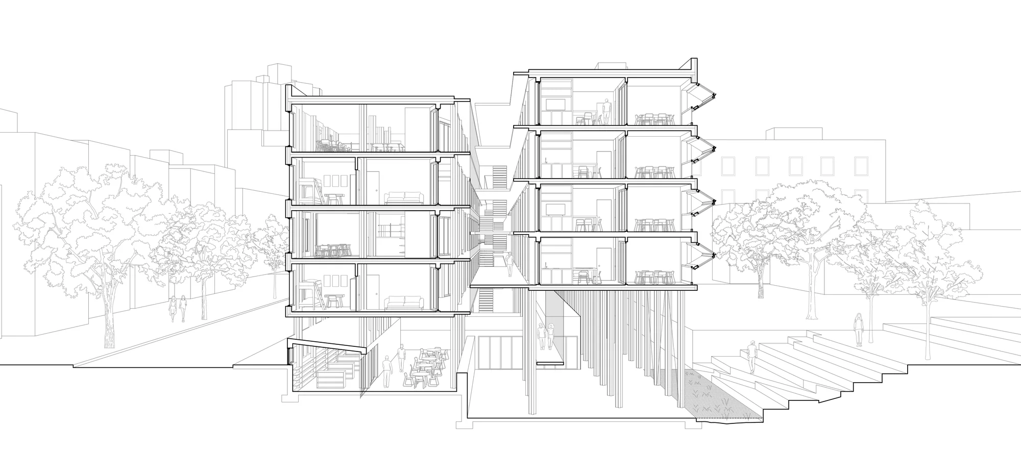 Hunter's Point Cooperative Housing, Section Perspective by Andrew Wheat