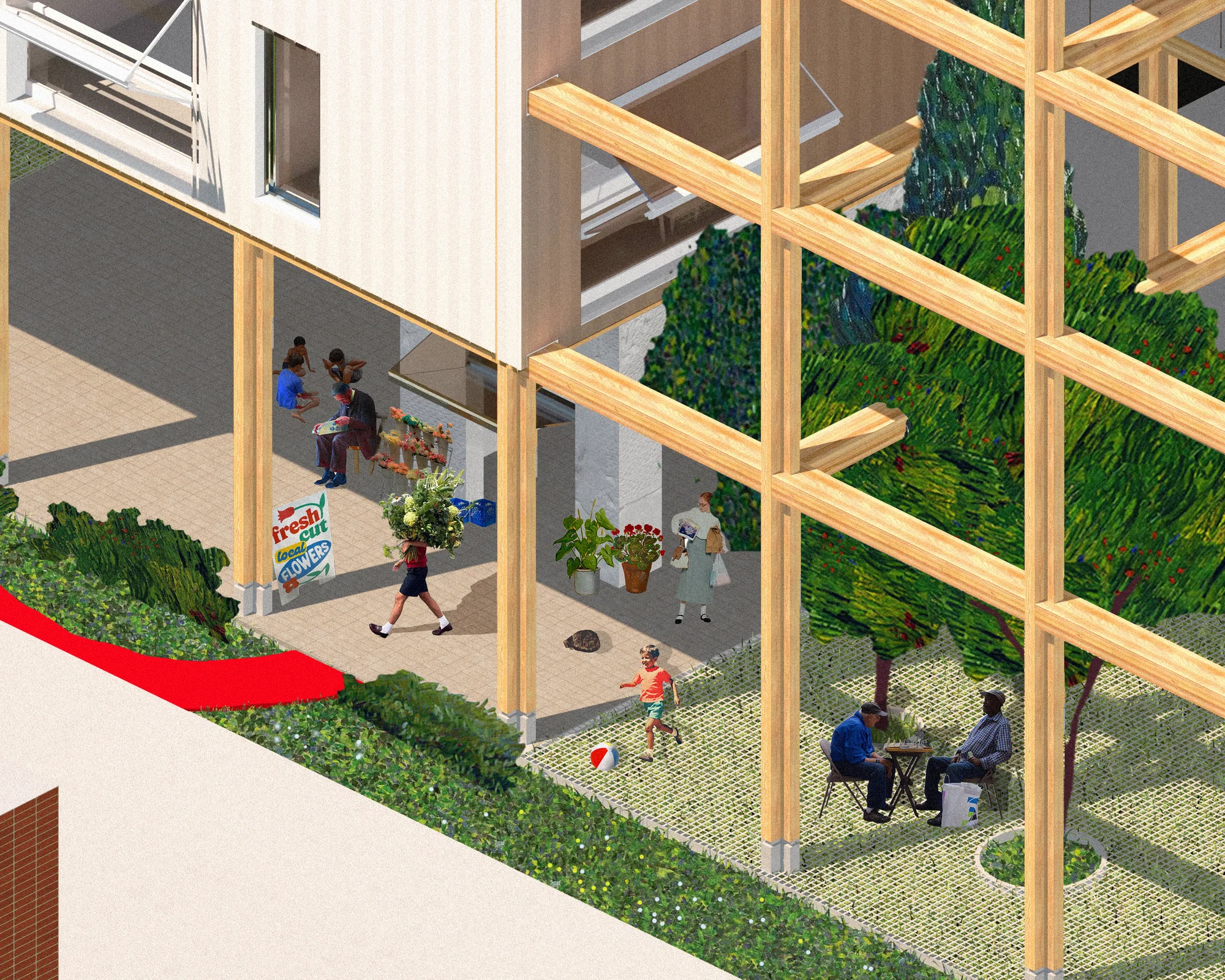 Hunter's Point Cooperative Housing, Market Hall by Andrew Wheat