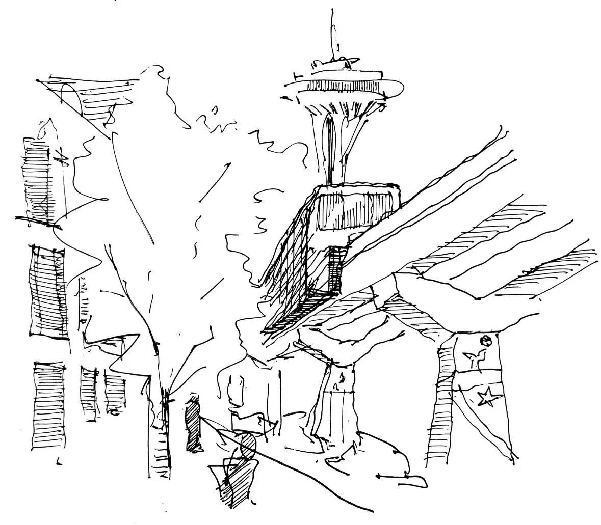Seattle Market and Space Needle by Andrew Wheat